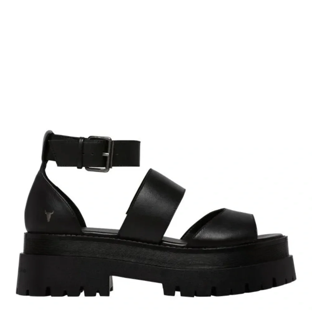 WINDSORSMITH, THRILLED BLACK LEATHER SANDAL, black size 7 - Picture 2 of 6